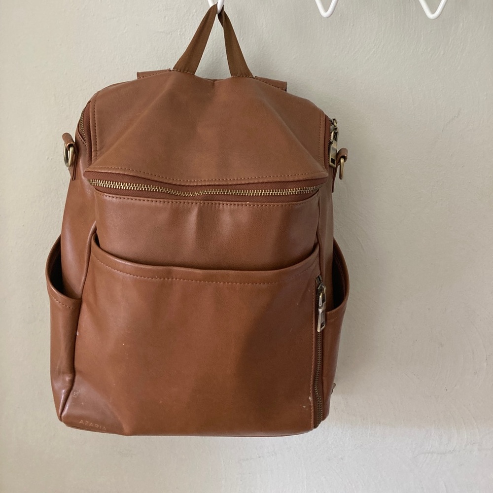 Azaria La Mère Original Backpack Diaper Bag in Chestnut Vegan Leather